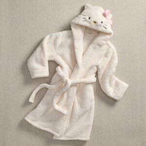 Hello Kitty x Pottery Barn Critter Hooded Bath Robe Bow Tie Waist Sz L / XL NWT